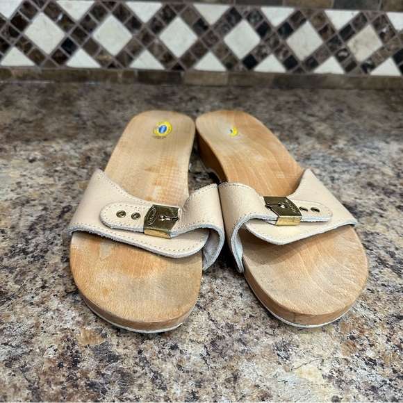 Dr. Scholl's Original Leather Wood Clog Slides Sandals Shoes Made in Italy Sz 10 - Picture 4 of 8